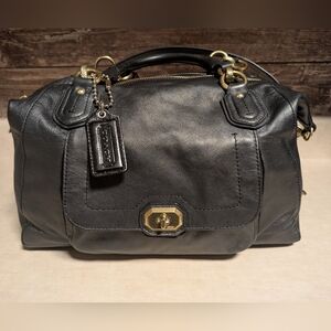 Coach F25508 Campbell Turn Lock Charcoal Black Soft Leather Satchel Top Handles